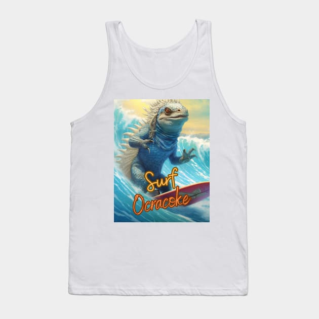 Blue iguana surfing Ocracoke Island waves Tank Top by RichCoastTradingCompany